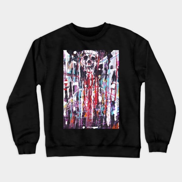 Creepy Abstract Impasto Skull City Street Painting Crewneck Sweatshirt by saradaboru